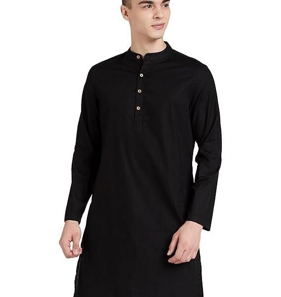 Men's 100% Cotton Solid Long Length Casual Kurta