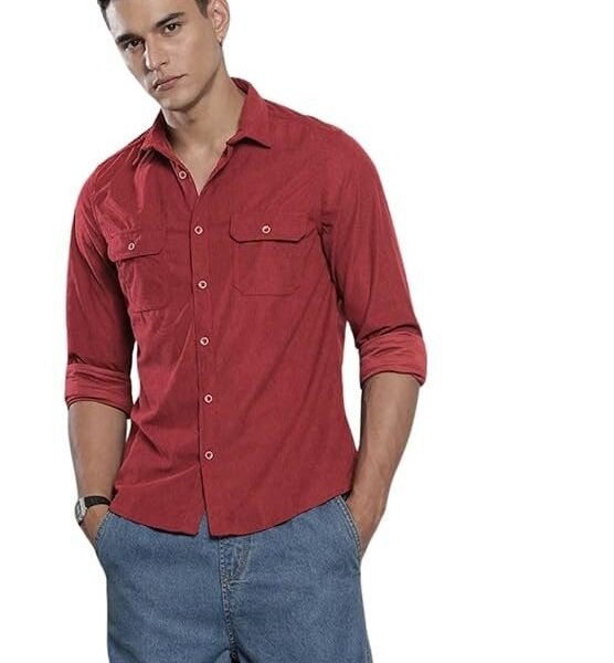 The Indian Garage Co Men Regular Fit Solid Full Sleeves Cutaway Collar Casual Shirt