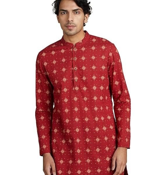 Symbol Men's 100% Cotton Mid Length Casual Kurta
