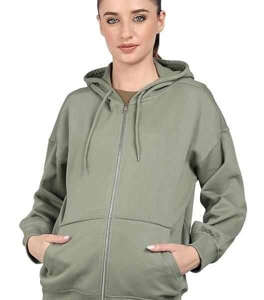 Alan Jones Clothing Cotton Blend Oversize Zipper Women's Hooded Neck Sweatshirt